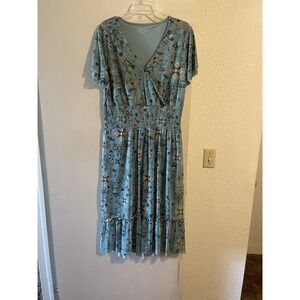 Denim & Co. Canyon Retreat Mesh V-Neck Flutter Sleeve Cottage Core Country Sz M